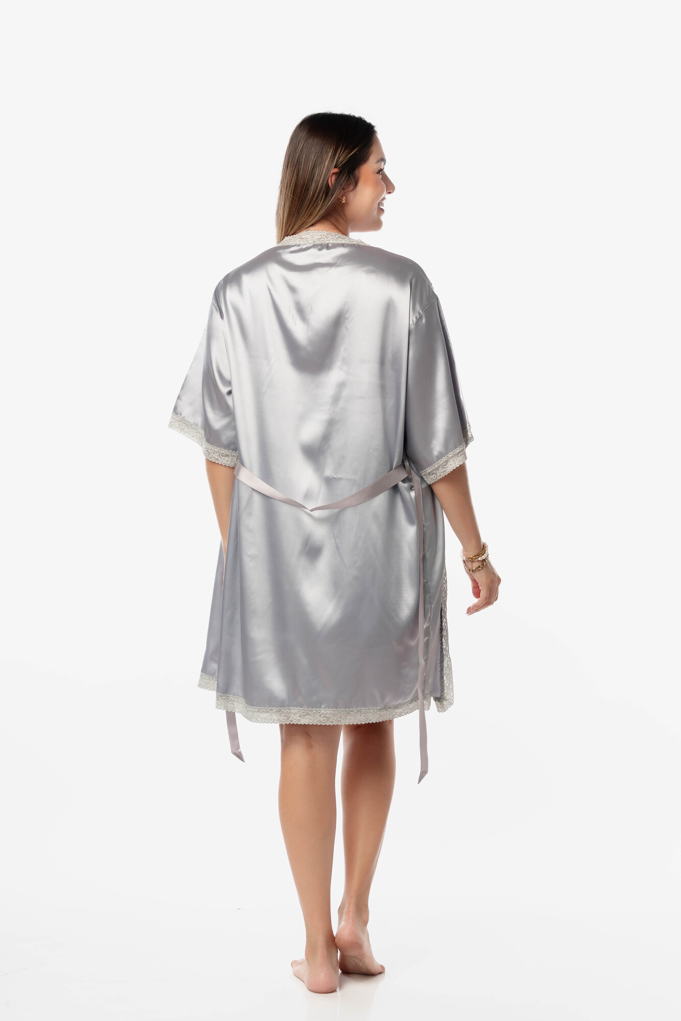 PIJAMA MUJER VELA WHITE PLATA VESTIDO BATA BECKY - 3