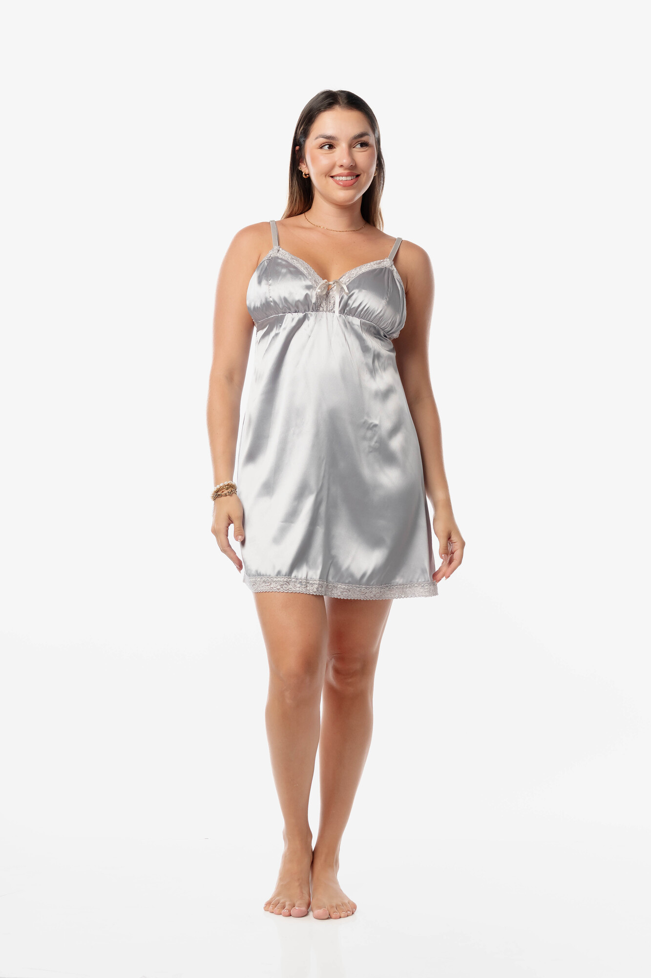 PIJAMA MUJER VELA WHITE PLATA VESTIDO BATA BECKY - 4