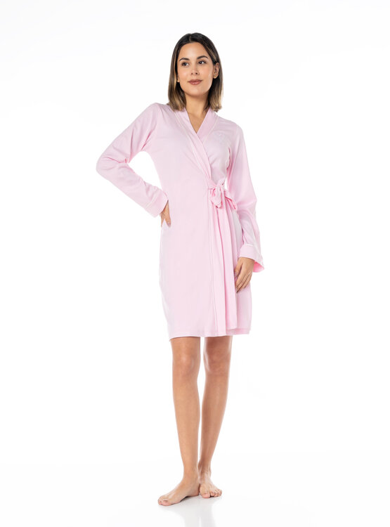 BATA CORTO ALGODÓN PIMA MUJER VELA WHITE ROSADO - 1