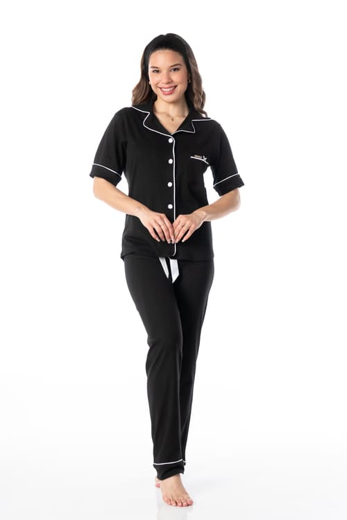 PIJAMA LARGO MUJER VELA WHITE CONJUNTO AGATHA NEGRA - 1