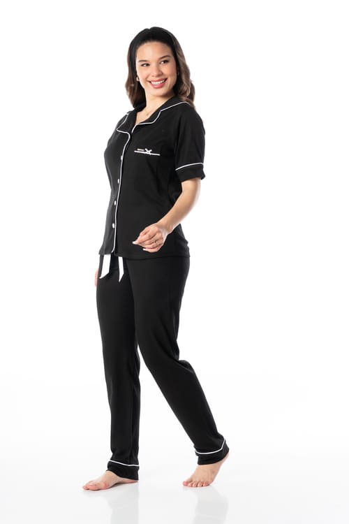 PIJAMA LARGO MUJER VELA WHITE CONJUNTO AGATHA NEGRA - 2