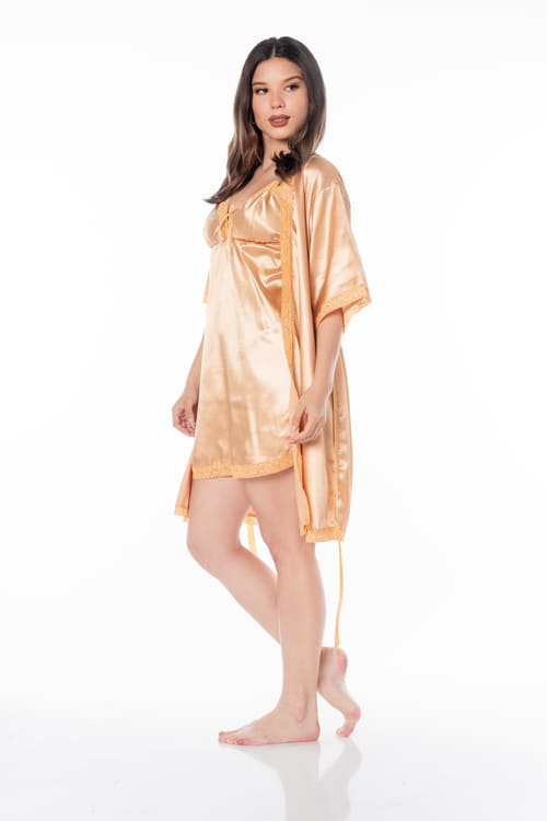 PIJAMA MUJER VELA WHITE DORADO VESTIDO BATA BECKY - 2