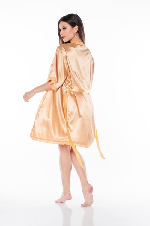 PIJAMA MUJER VELA WHITE DORADO VESTIDO BATA BECKY - 3