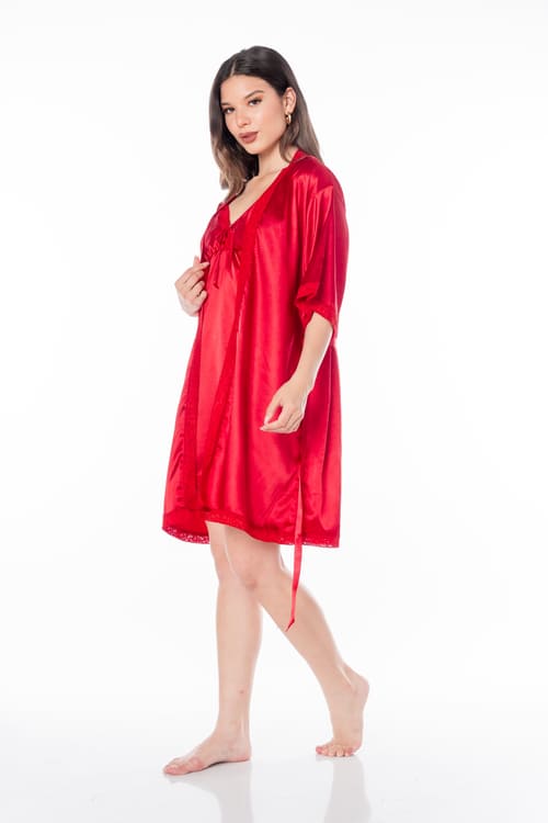 PIJAMA CORTO MUJER VELA WHITE ROJO VESTIDO BATA BECKY - 2