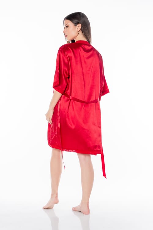 PIJAMA CORTO MUJER VELA WHITE ROJO VESTIDO BATA BECKY - 3