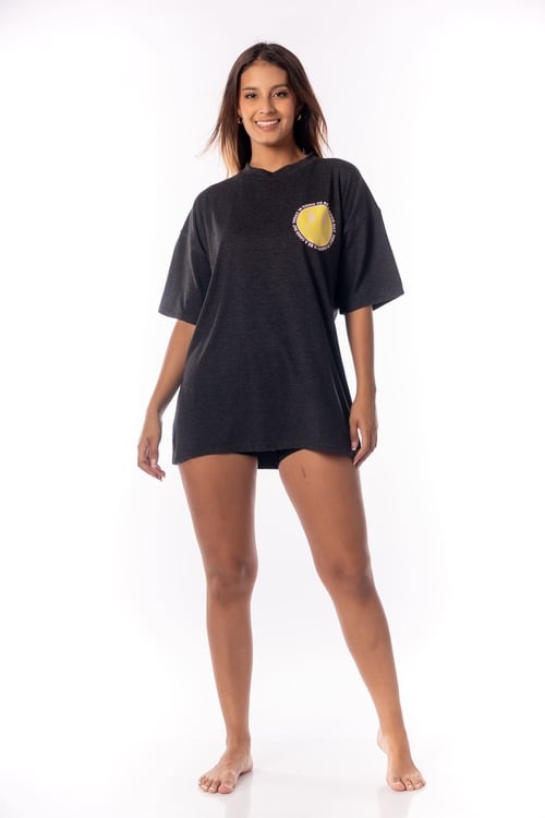 PIJAMA CORTO MUJER VELA WHITE POLO OVERSIZE PLOMO - 1