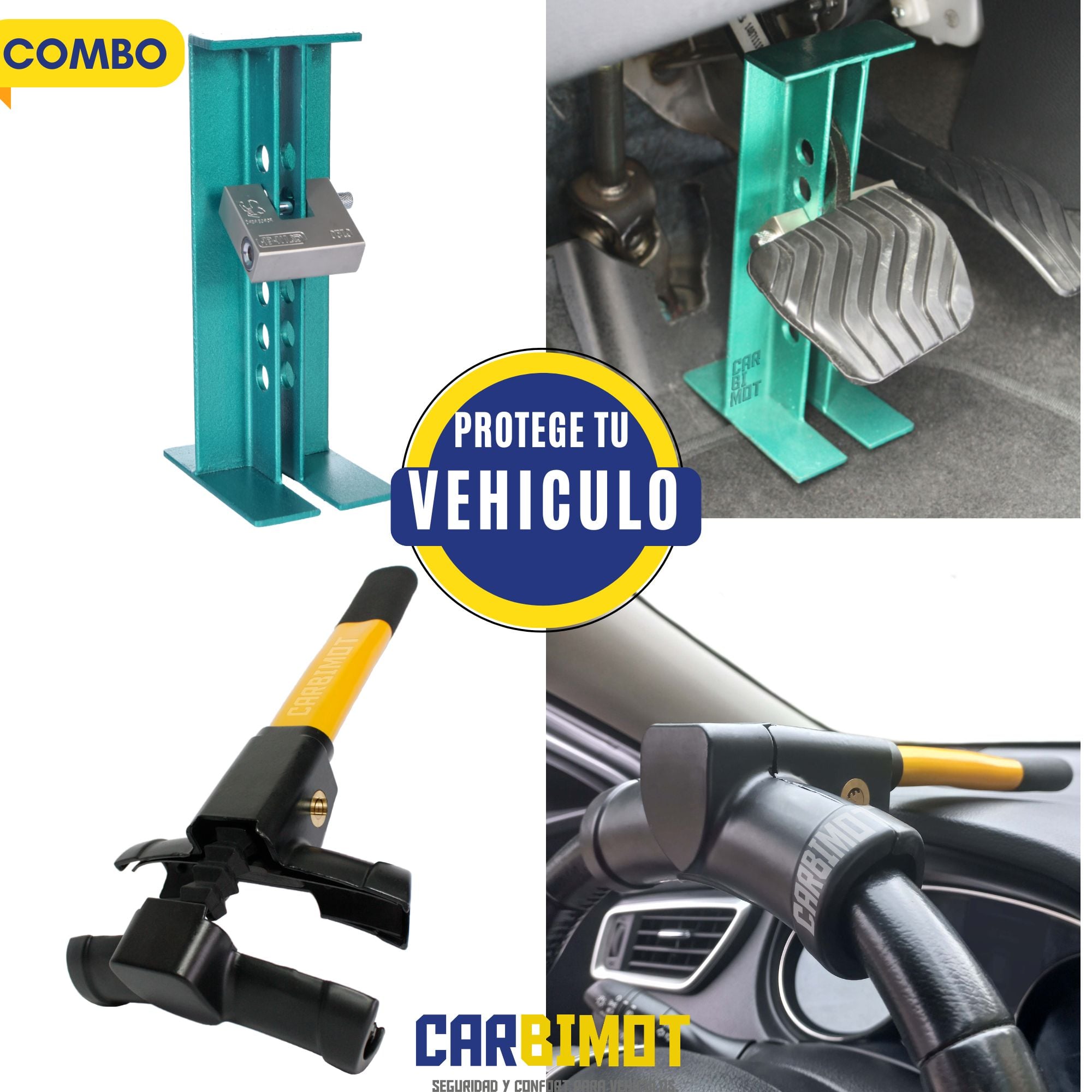 SEGURO BLOQUEO TRABA PEDAL TIMÓN VOLANTE ANTIRROBO (COMBO) - 1
