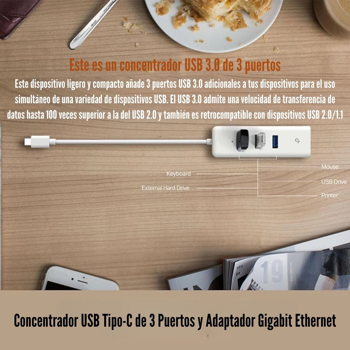 TP-LINK - ADAPTADOR DE RED UE330C TYPE-C CON 3 USB 3.0 Y GIGABIT - 4