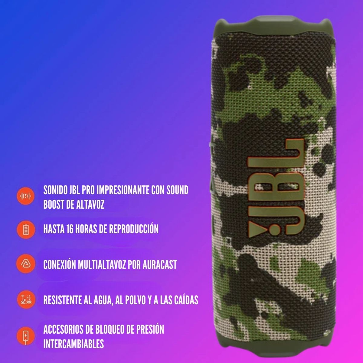 JBL - PARLANTE FLIP 7 BLUETOOTH 5.4 IP68 - CAMUFLADO - 3