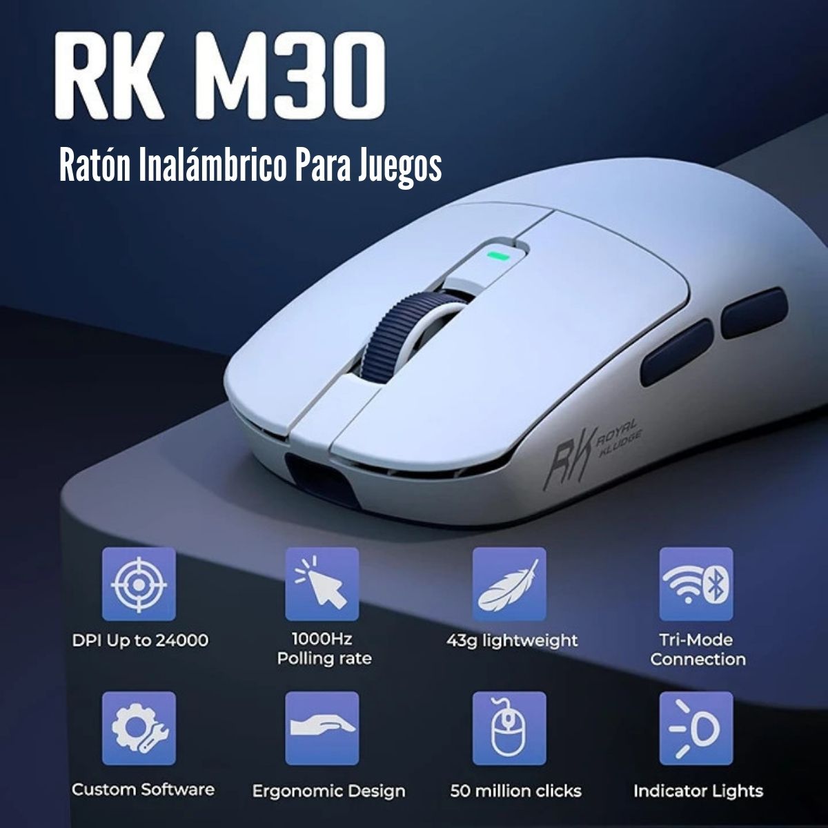 ROYAL KLUDGE - MOUSE M30 WIRELESS 12000 DPI - WHITE BLUE - 2