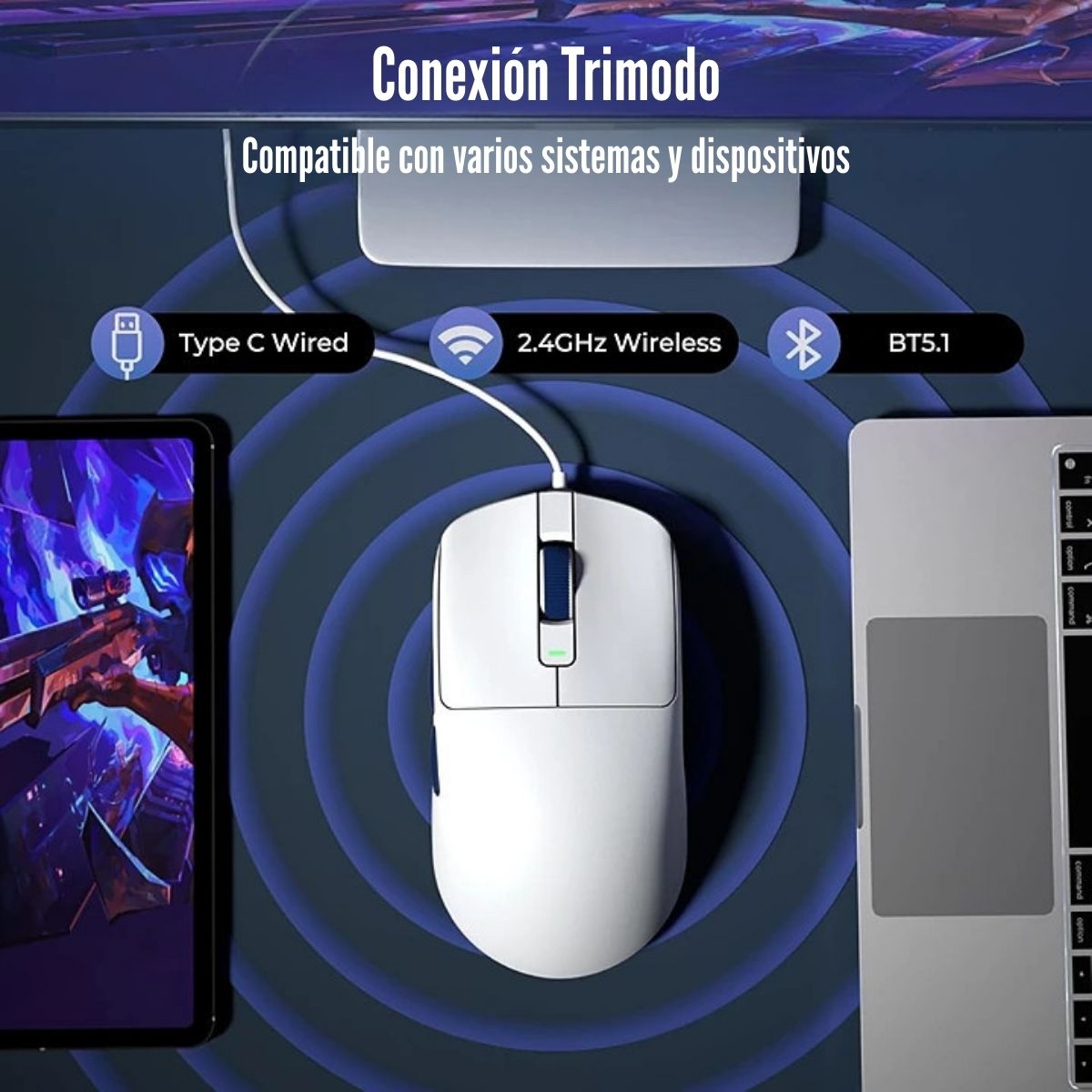 ROYAL KLUDGE - MOUSE M30 WIRELESS 12000 DPI - WHITE BLUE - 3