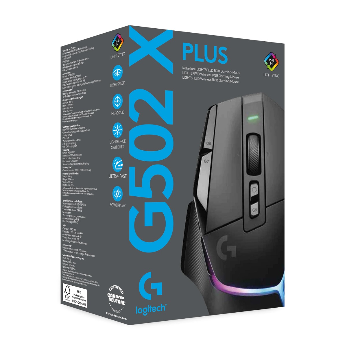 LOGITECH - MOUSE G502 X PLUS WIRELESS LIGHTFORCE HYBRID - NEGRO - 4