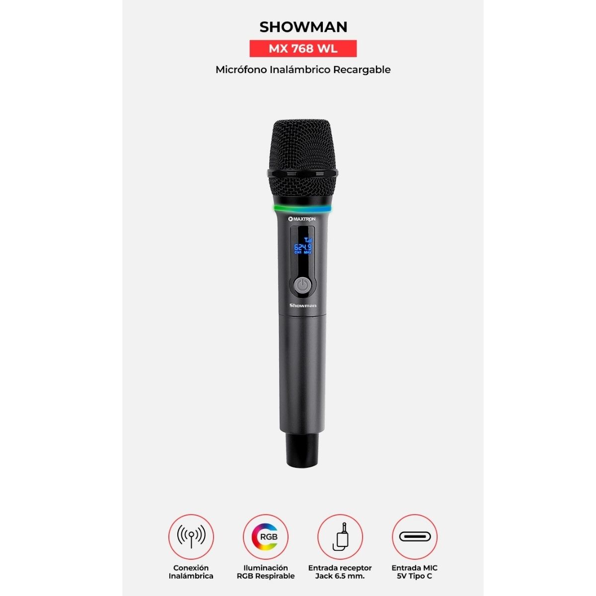 MAXTRON - MICRÓFONO SHOWMAN MX768WL WIRELESS RECARGABLE KARAOKE - 3