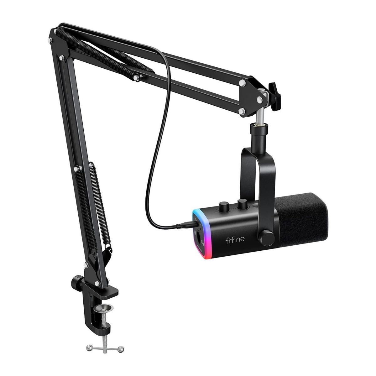 FIFINE - MICRÓFONO AMPLIGAME AM8T XLR/USB (INCLUYE BRAZO) - NEGRO - 1