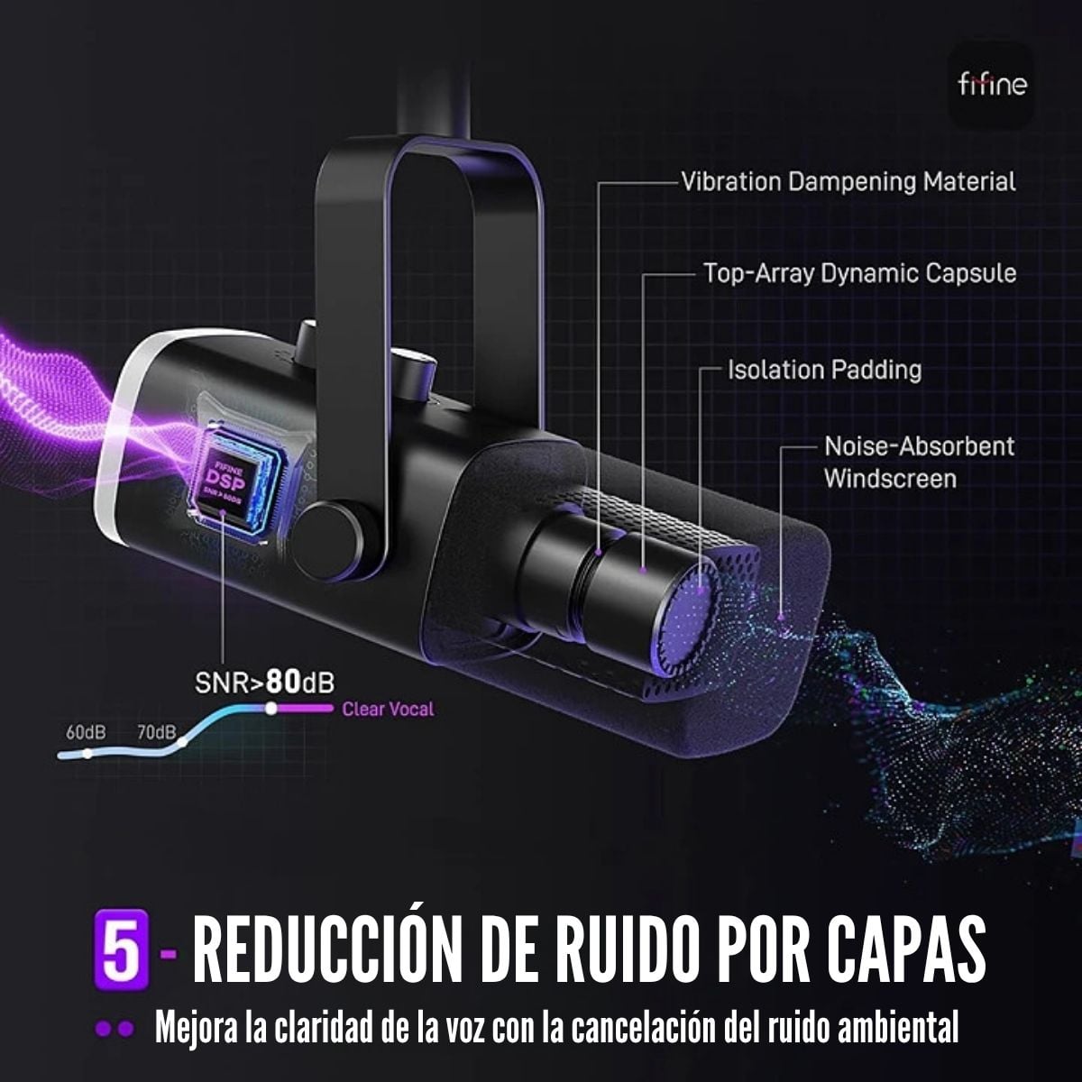 FIFINE - MICRÓFONO AMPLIGAME AM8T XLR/USB (INCLUYE BRAZO) - NEGRO - 3