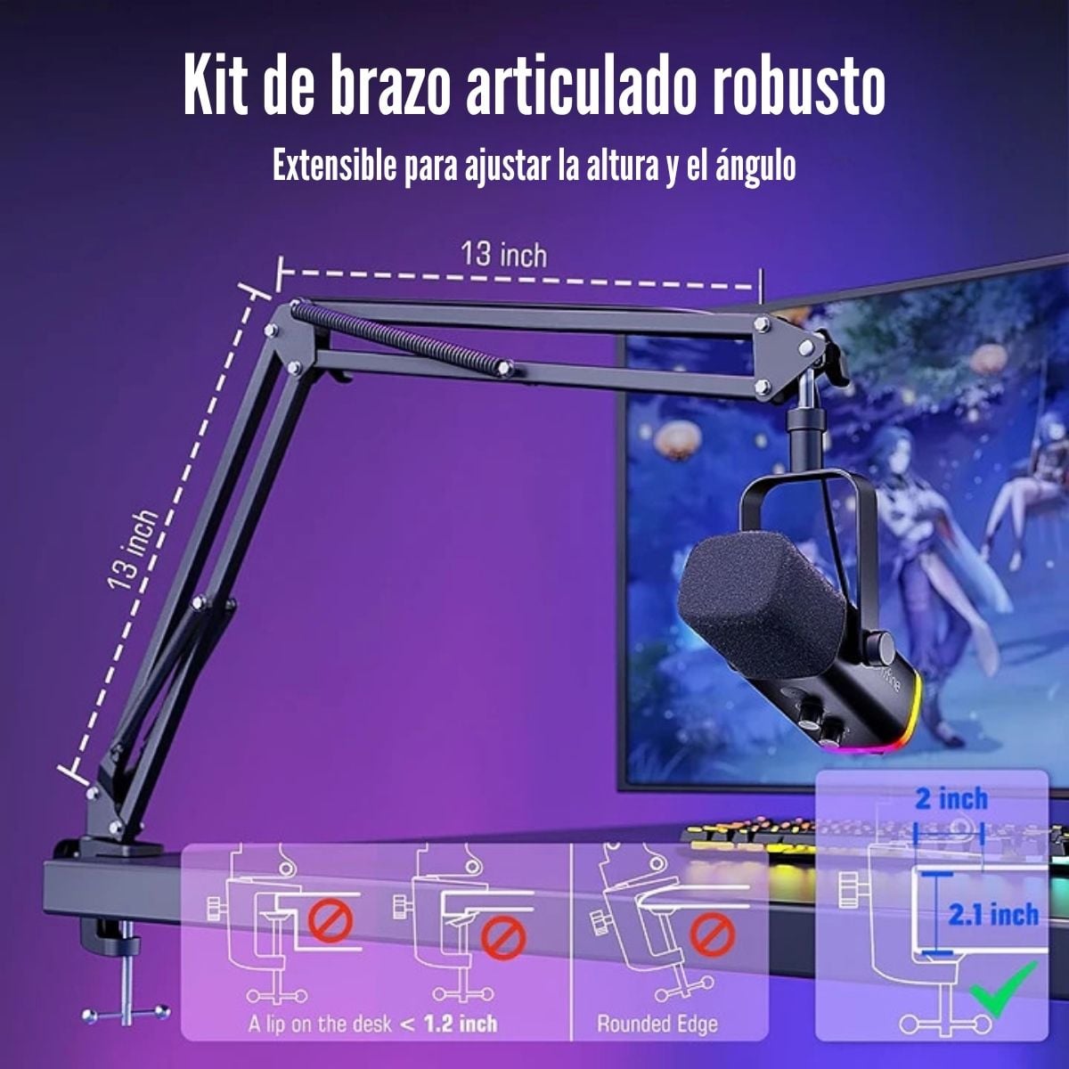 FIFINE - MICRÓFONO AMPLIGAME AM8T XLR/USB (INCLUYE BRAZO) - NEGRO - 5