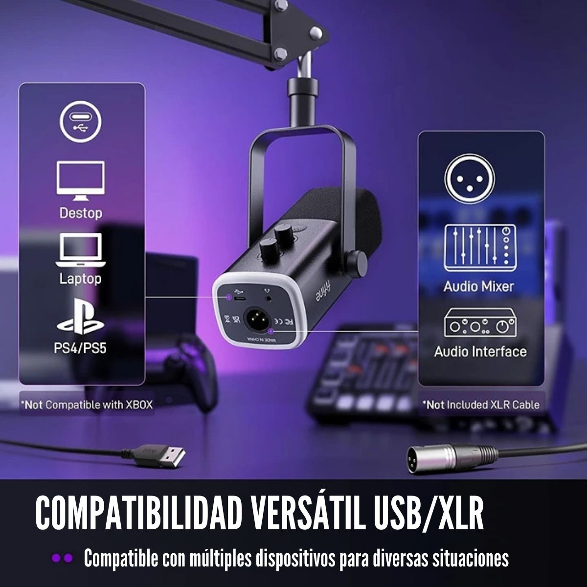 FIFINE - MICRÓFONO AMPLIGAME AM8T XLR/USB (INCLUYE BRAZO) - NEGRO - 6