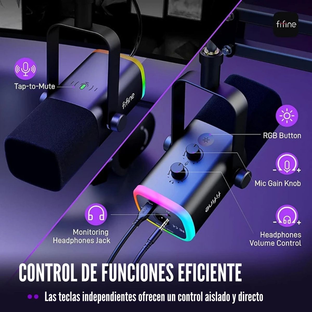 FIFINE - MICRÓFONO AMPLIGAME AM8T XLR/USB (INCLUYE BRAZO) - NEGRO - 7