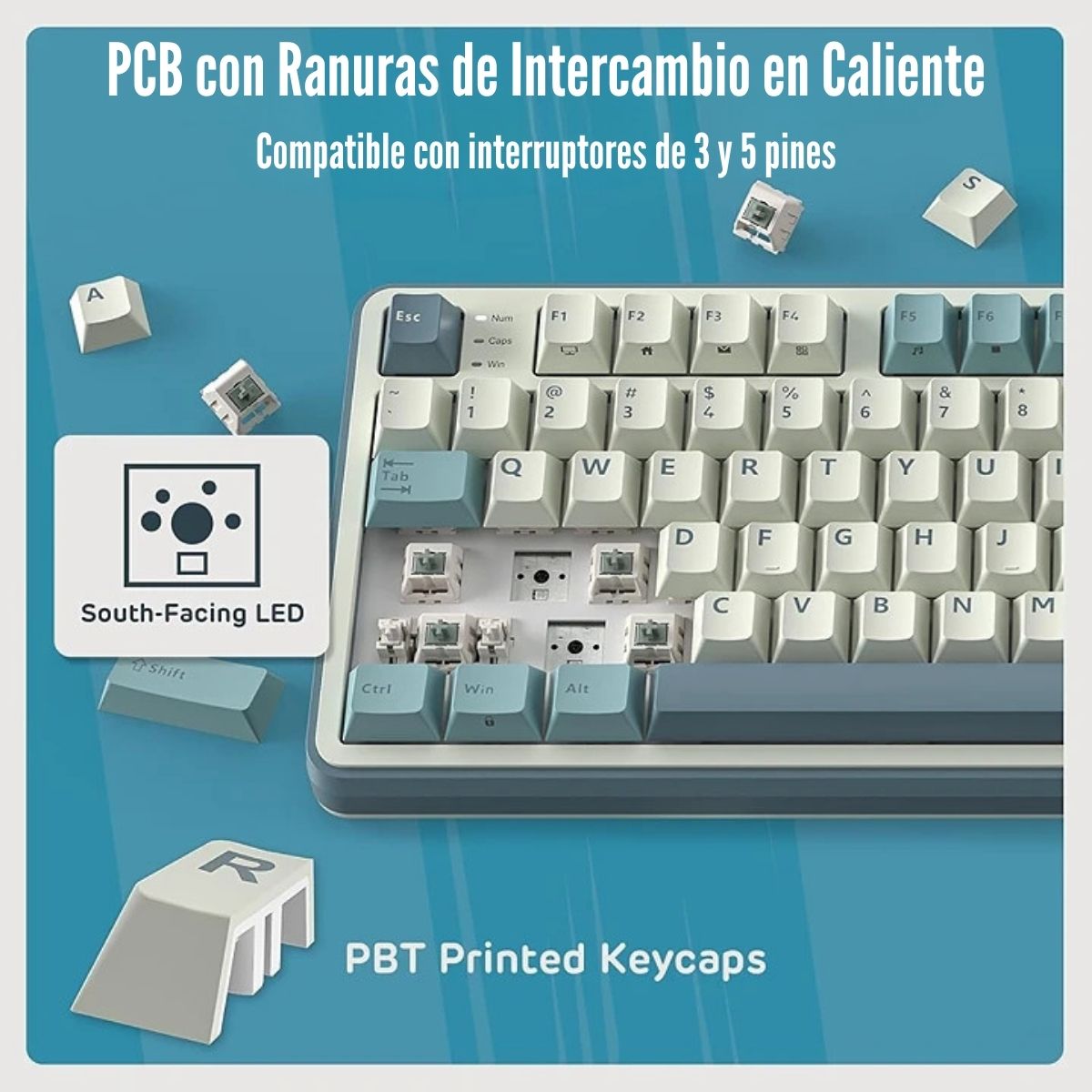 ROYAL KLUDGE - TECLADO S98 WIRELESS 98% LIGHT CLOUD SWITCH CHARTREUSE - 5
