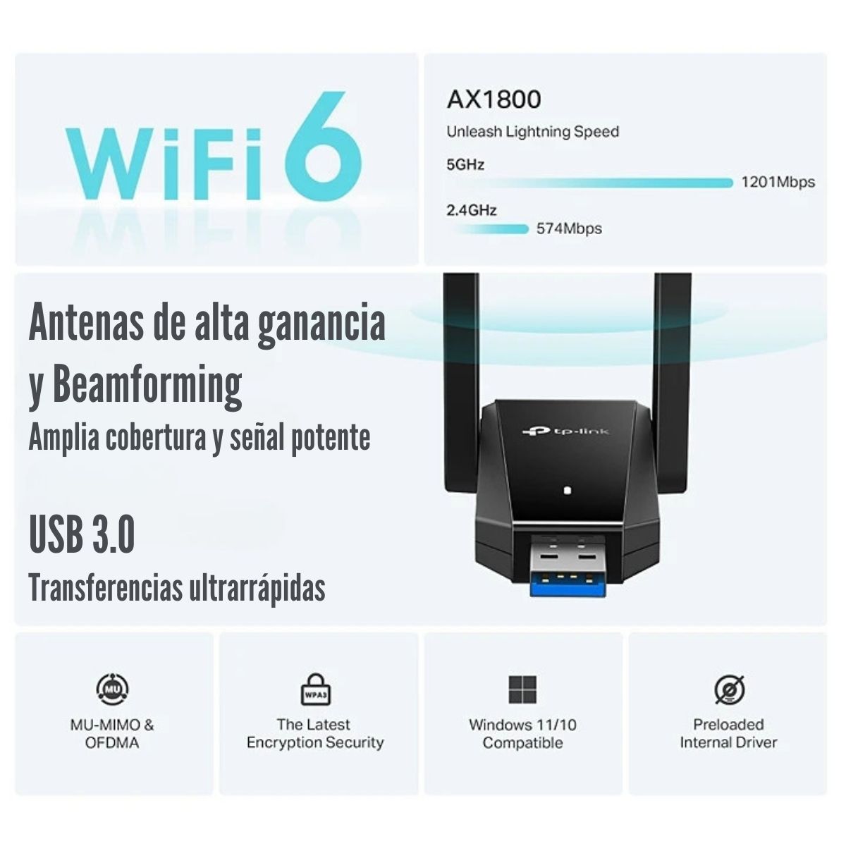 TP-LINK - ADAPTADOR USB ARCHER TX30U PLUS WI-FI 6 AX1800 - 2