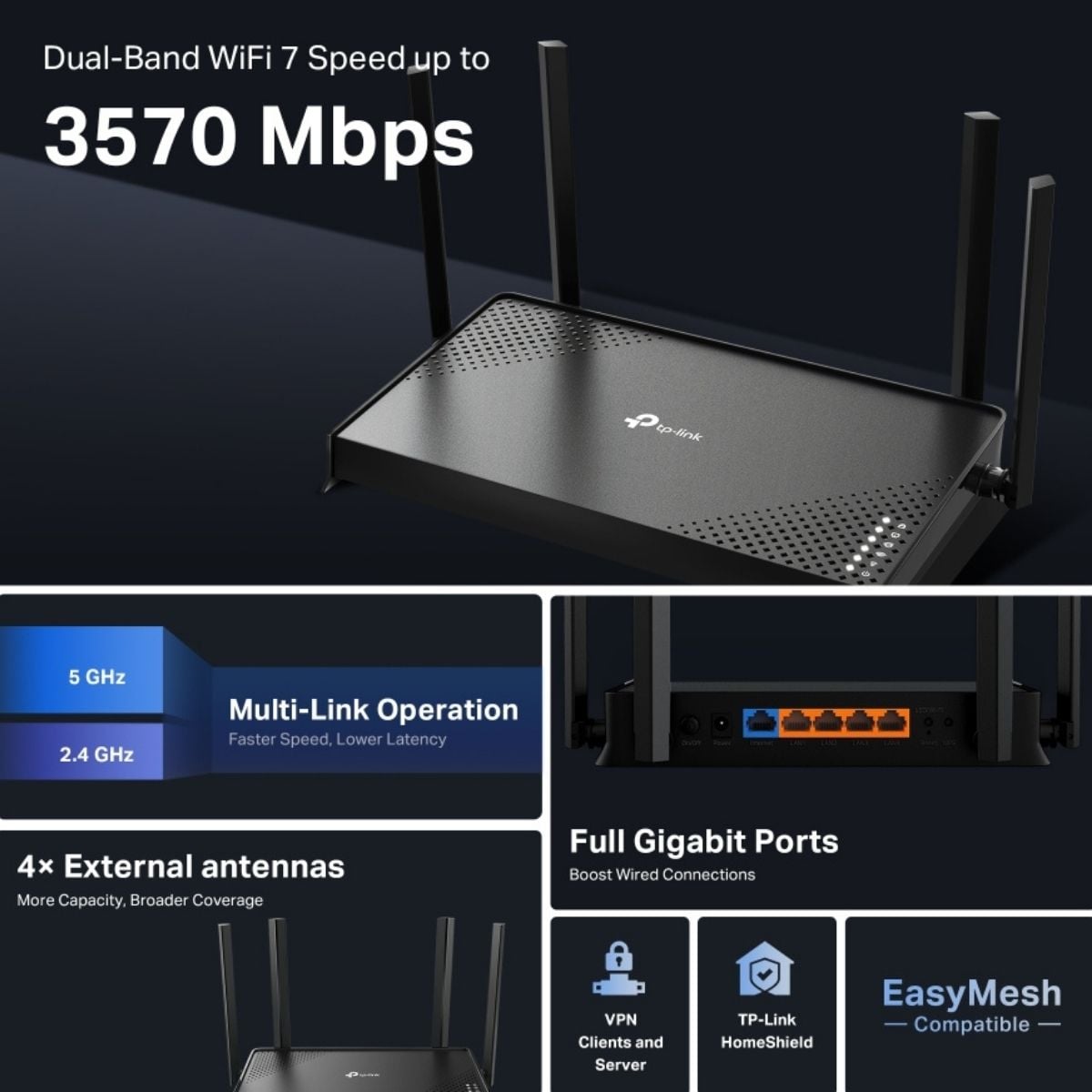 TP-LINK - ROUTER ARCHER BE220 WIFI 7 BE3600 DUAL BAND - 2
