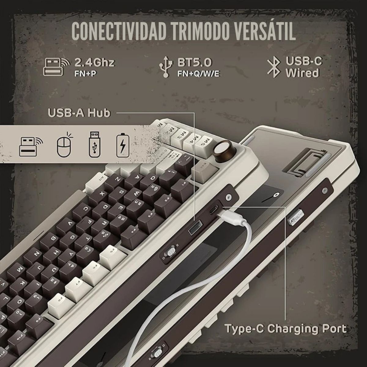 ROYAL KLUDGE - TECLADO L75 WIRELESS 75% MOYA GREY SWITCH CREAM - 2