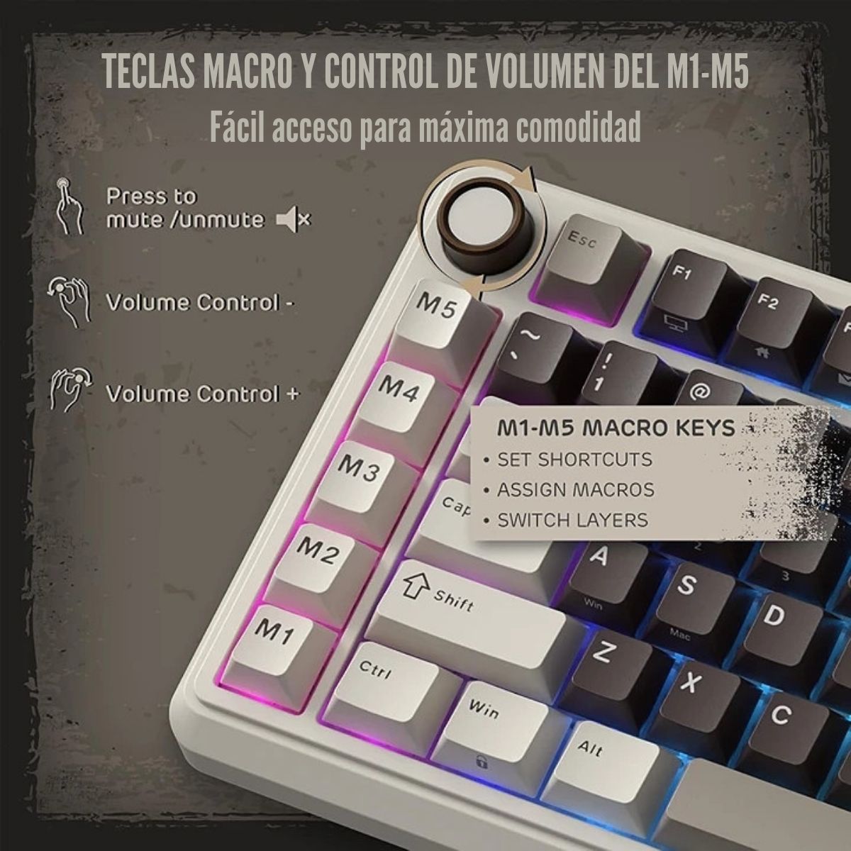 ROYAL KLUDGE - TECLADO L75 WIRELESS 75% MOYA GREY SWITCH CREAM - 3