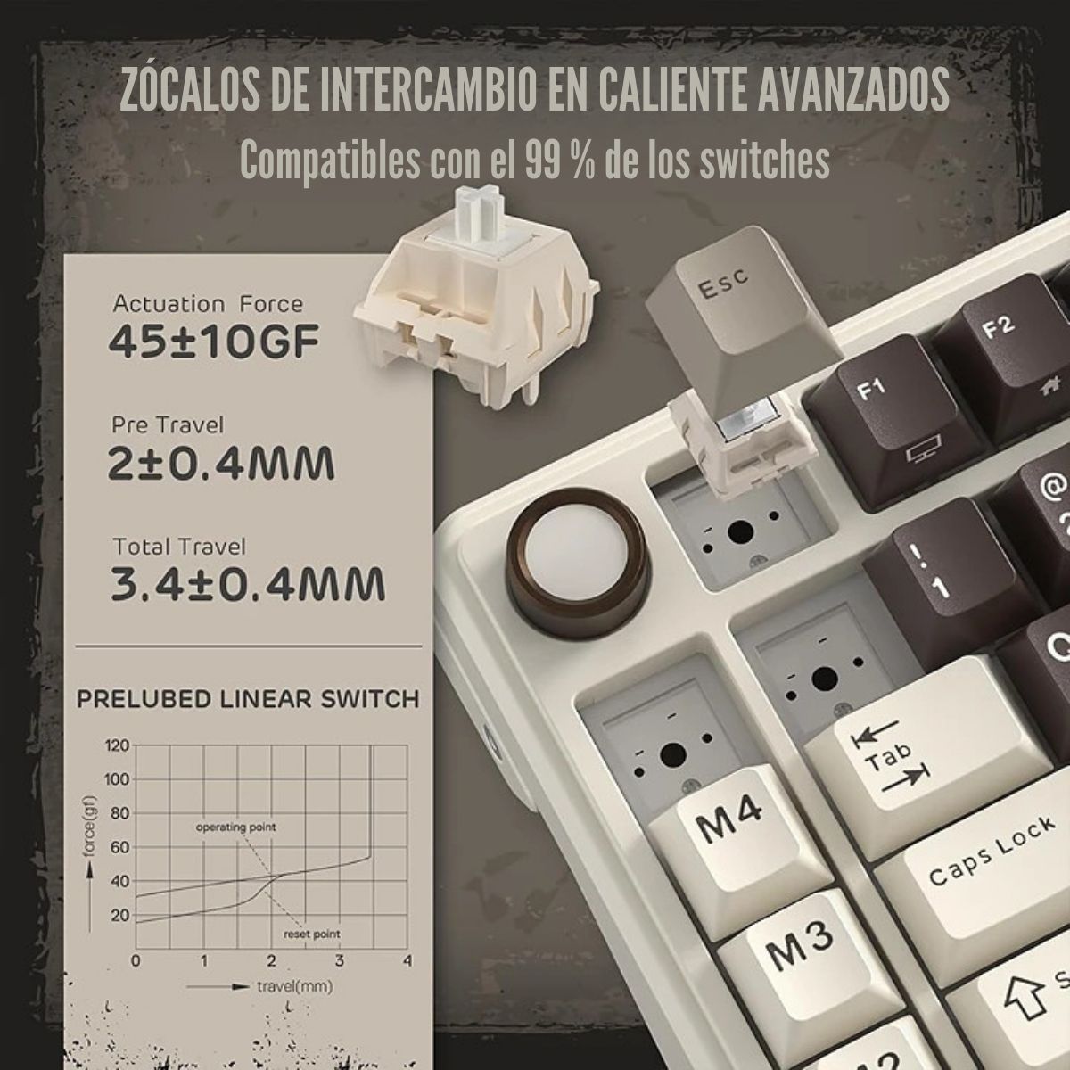 ROYAL KLUDGE - TECLADO L75 WIRELESS 75% MOYA GREY SWITCH CREAM - 4