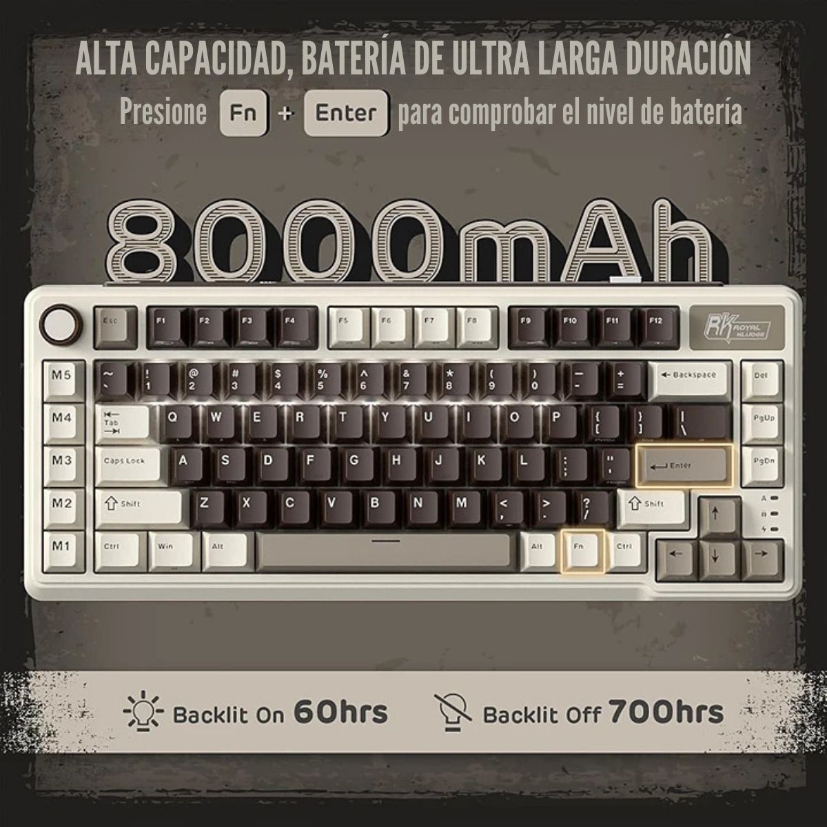 ROYAL KLUDGE - TECLADO L75 WIRELESS 75% MOYA GREY SWITCH CREAM - 5