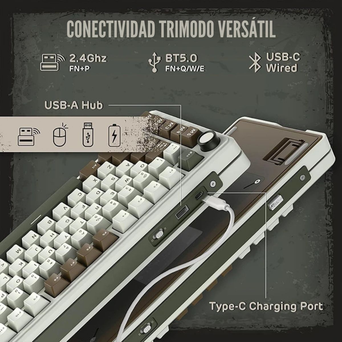 ROYAL KLUDGE - TECLADO L75 WIRELESS 75% PALM GREEN SWITCH CREAM - 2