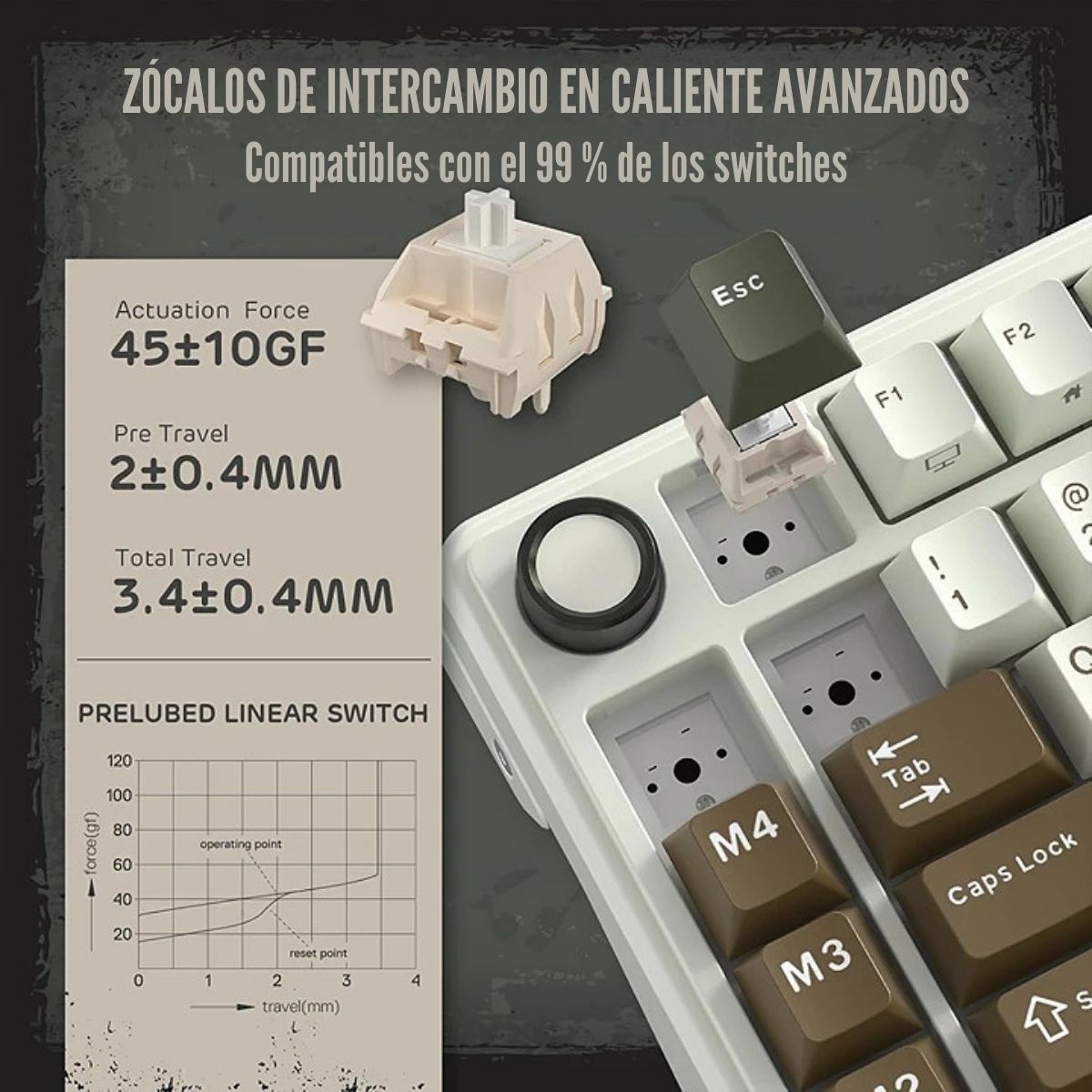 ROYAL KLUDGE - TECLADO L75 WIRELESS 75% PALM GREEN SWITCH CREAM - 4