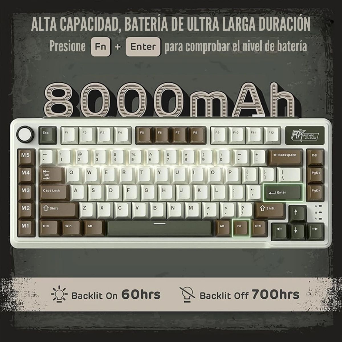 ROYAL KLUDGE - TECLADO L75 WIRELESS 75% PALM GREEN SWITCH CREAM - 7