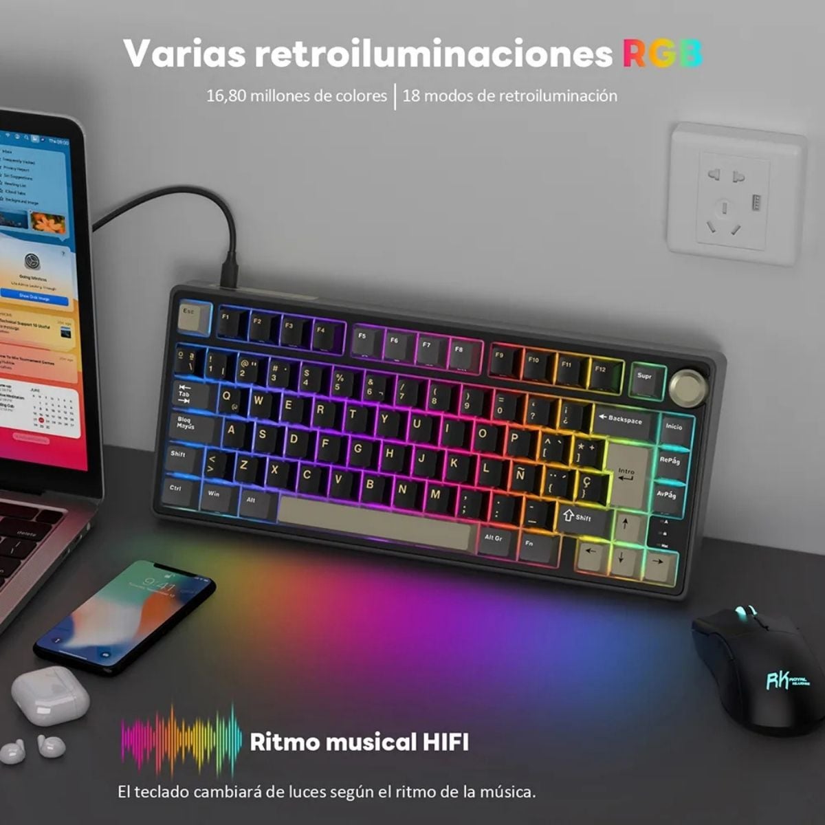 ROYAL KLUDGE - TECLADO R75 WIRED 75% PHATOM SWITCH BROWN - 2