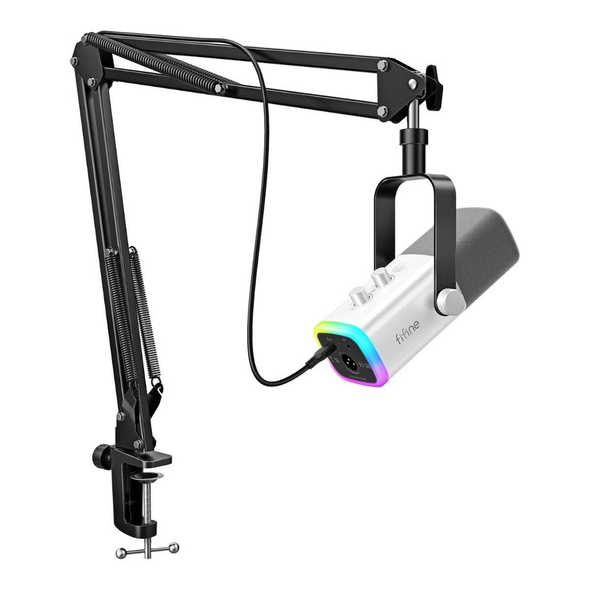 FIFINE - MICRÓFONO AMPLIGAME AM8T XLR/USB (INCLUYE BRAZO) - BLANCO - 1