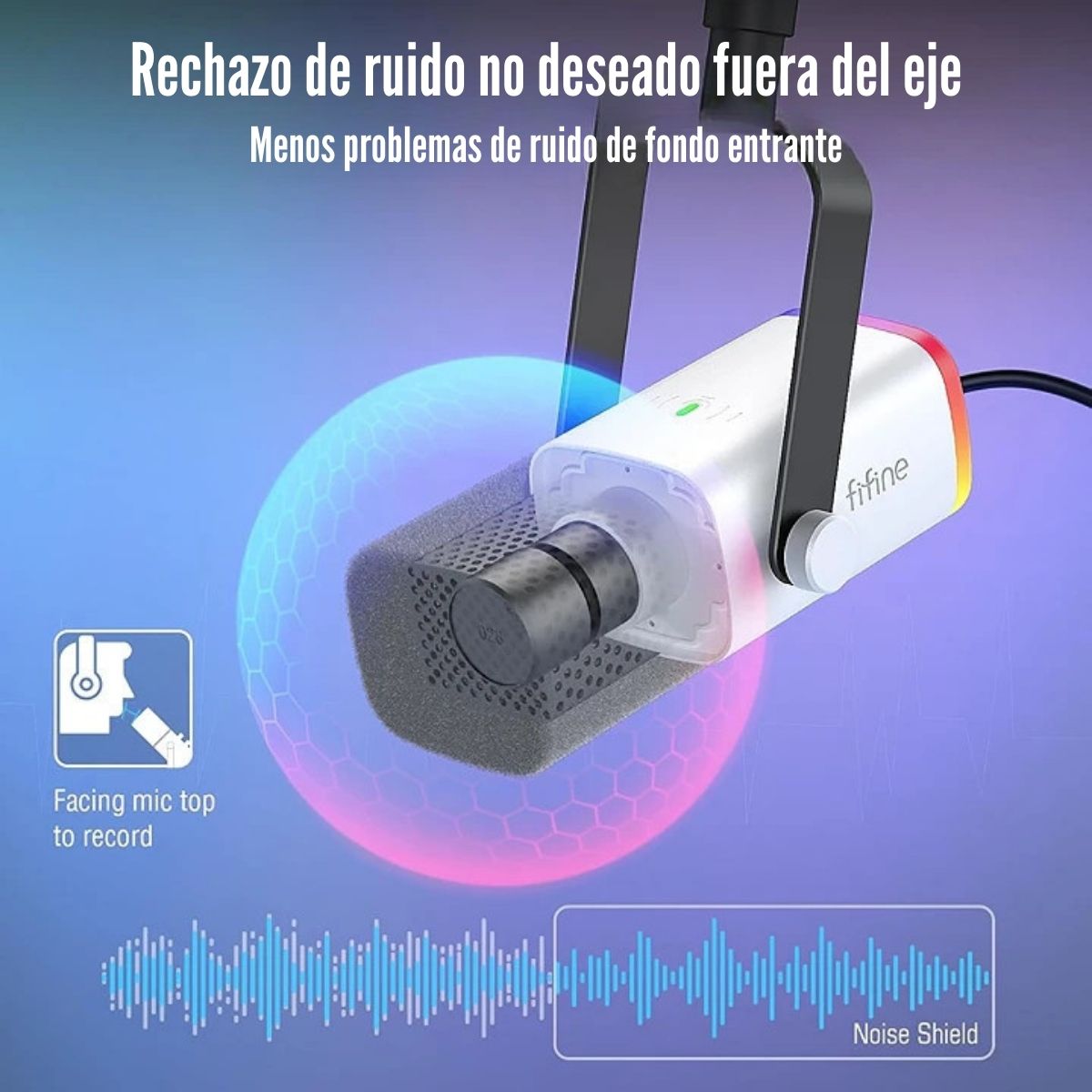 FIFINE - MICRÓFONO AMPLIGAME AM8T XLR/USB (INCLUYE BRAZO) - BLANCO - 2