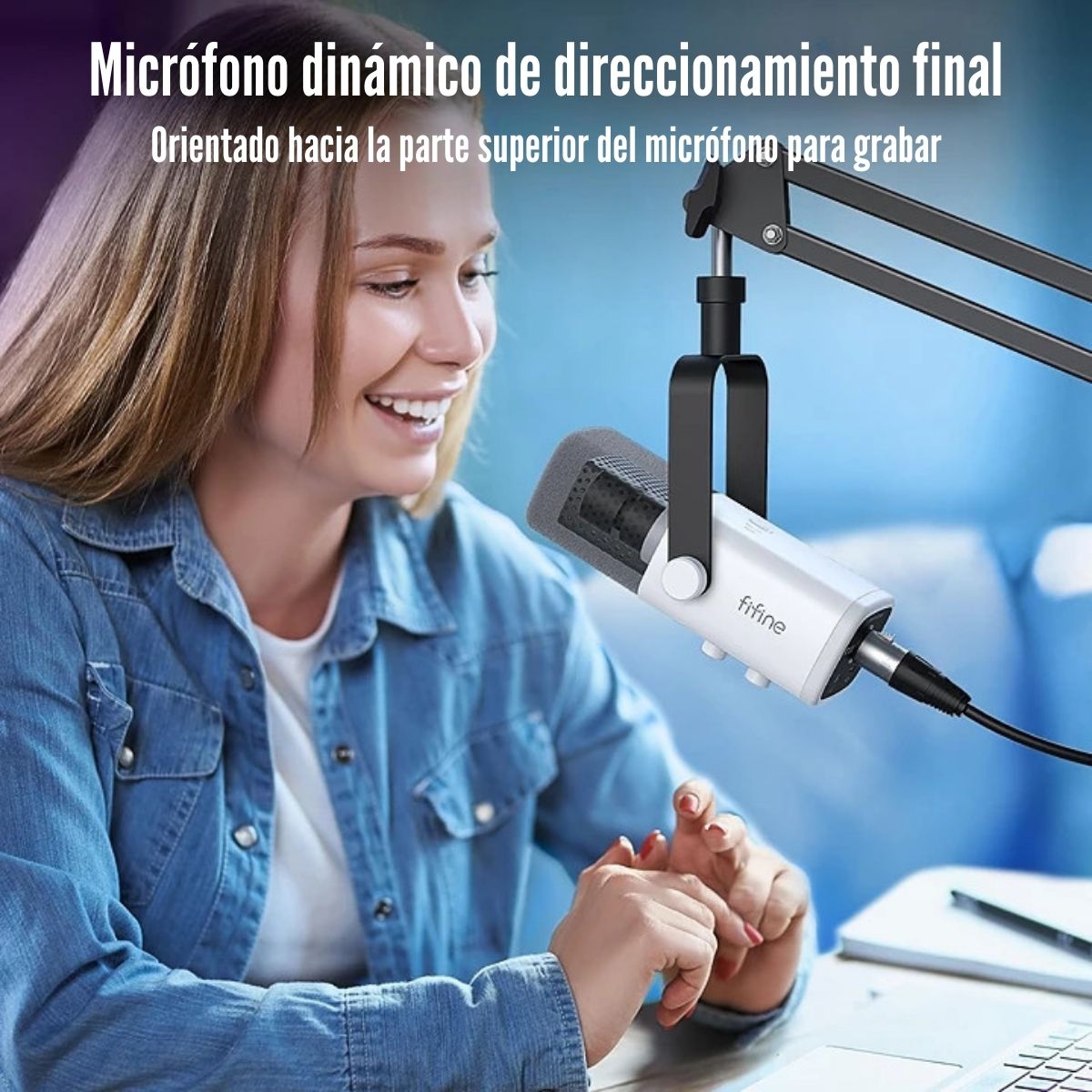 FIFINE - MICRÓFONO AMPLIGAME AM8T XLR/USB (INCLUYE BRAZO) - BLANCO - 3