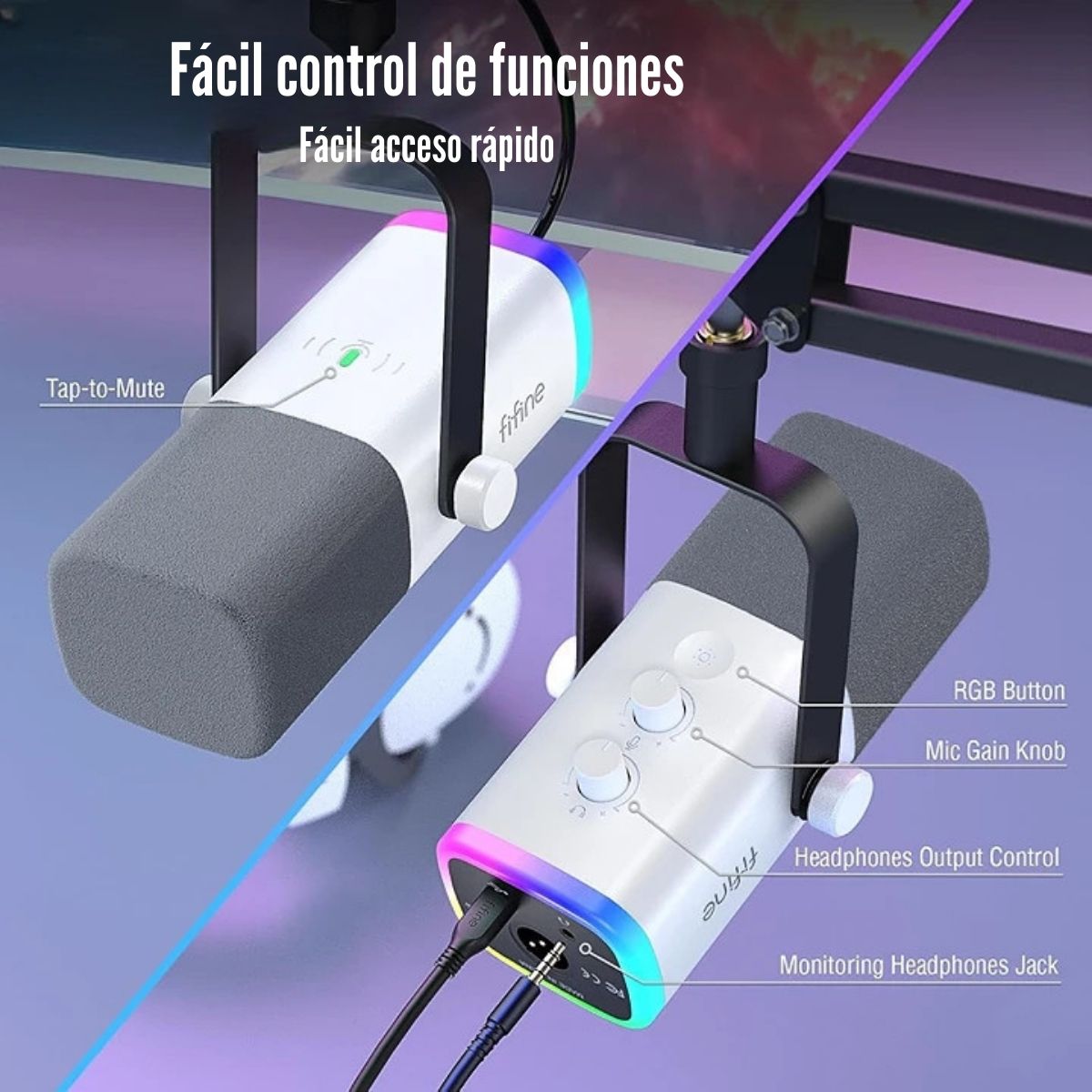 FIFINE - MICRÓFONO AMPLIGAME AM8T XLR/USB (INCLUYE BRAZO) - BLANCO - 4