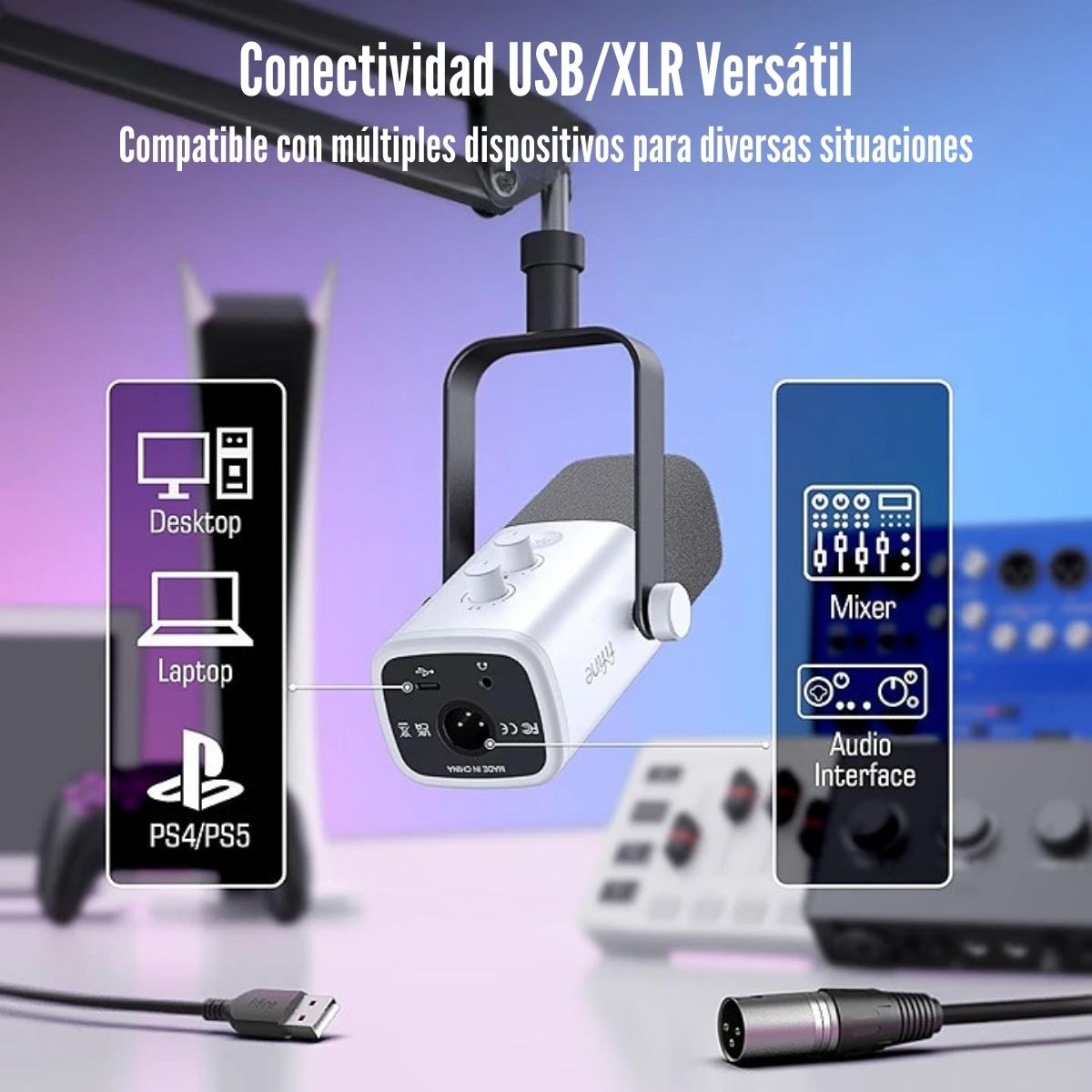 FIFINE - MICRÓFONO AMPLIGAME AM8T XLR/USB (INCLUYE BRAZO) - BLANCO - 6