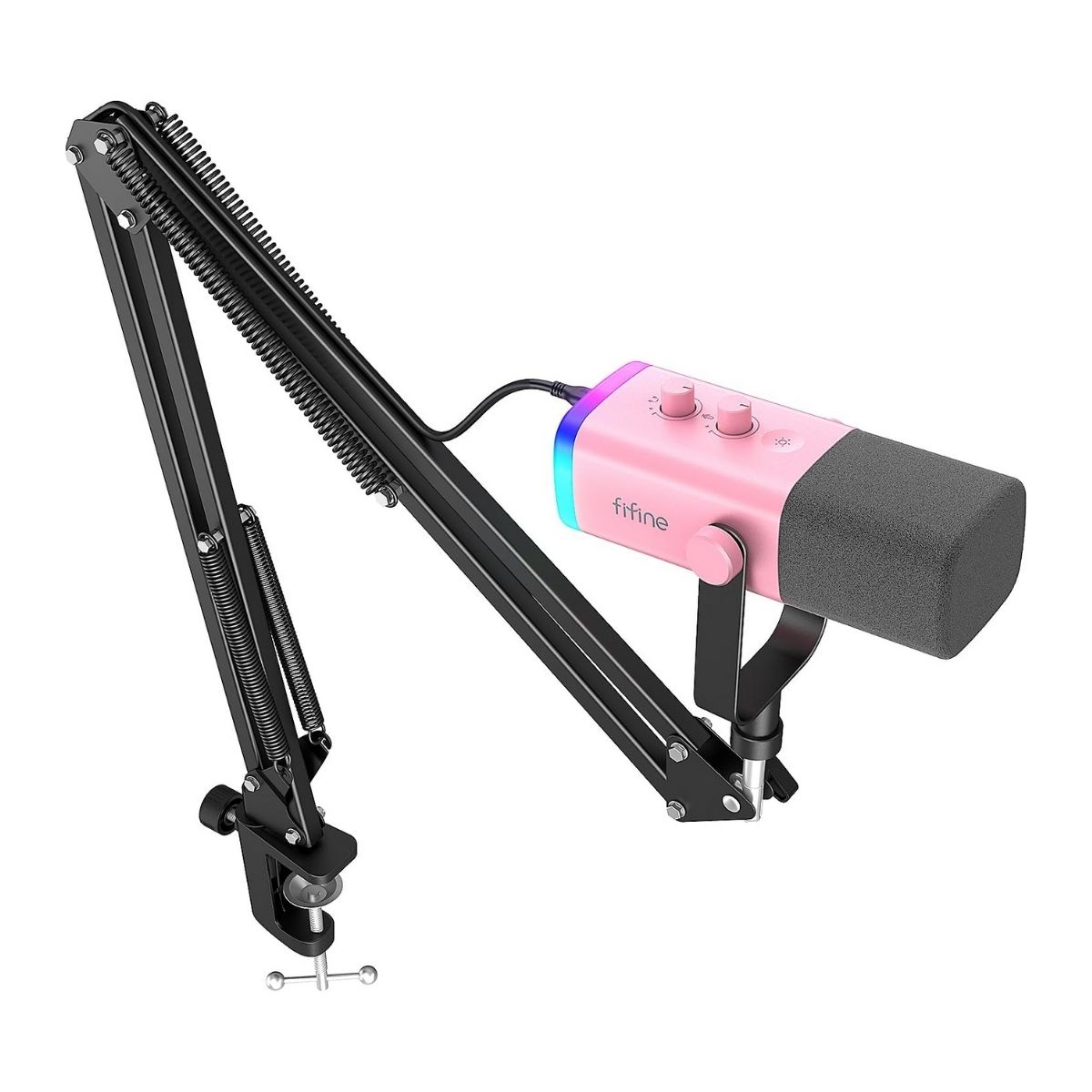 FIFINE - MICRÓFONO AMPLIGAME AM8T XLR/USB (INCLUYE BRAZO) - ROSADO - 1