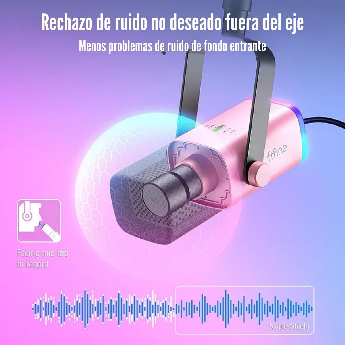 FIFINE - MICRÓFONO AMPLIGAME AM8T XLR/USB (INCLUYE BRAZO) - ROSADO - 4