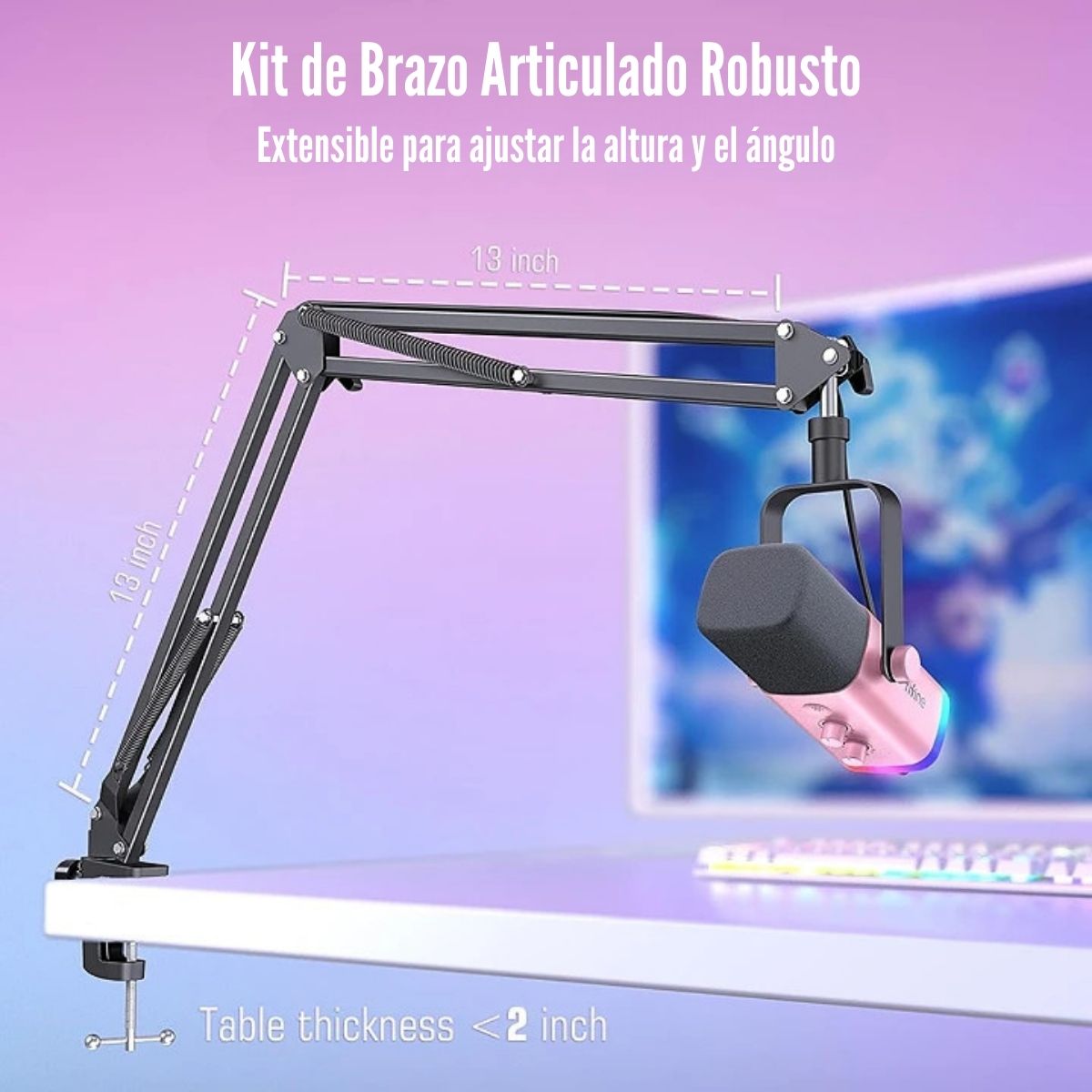 FIFINE - MICRÓFONO AMPLIGAME AM8T XLR/USB (INCLUYE BRAZO) - ROSADO - 6