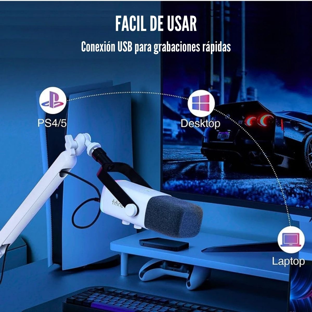 FIFINE - MICRÓFONO AMPLIGAME TAM8 XLR/USB (INCLUYE BRAZO) - BLANCO - 4