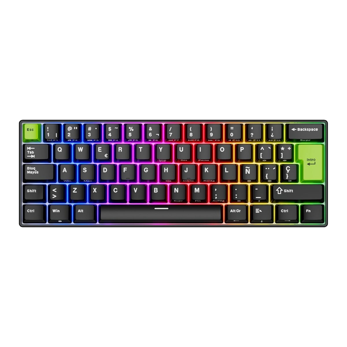 ROYAL KLUDGE - TECLADO C61 WIRED 60% ESPAÑOL BLACK GREEN SWITCH MINT - 1