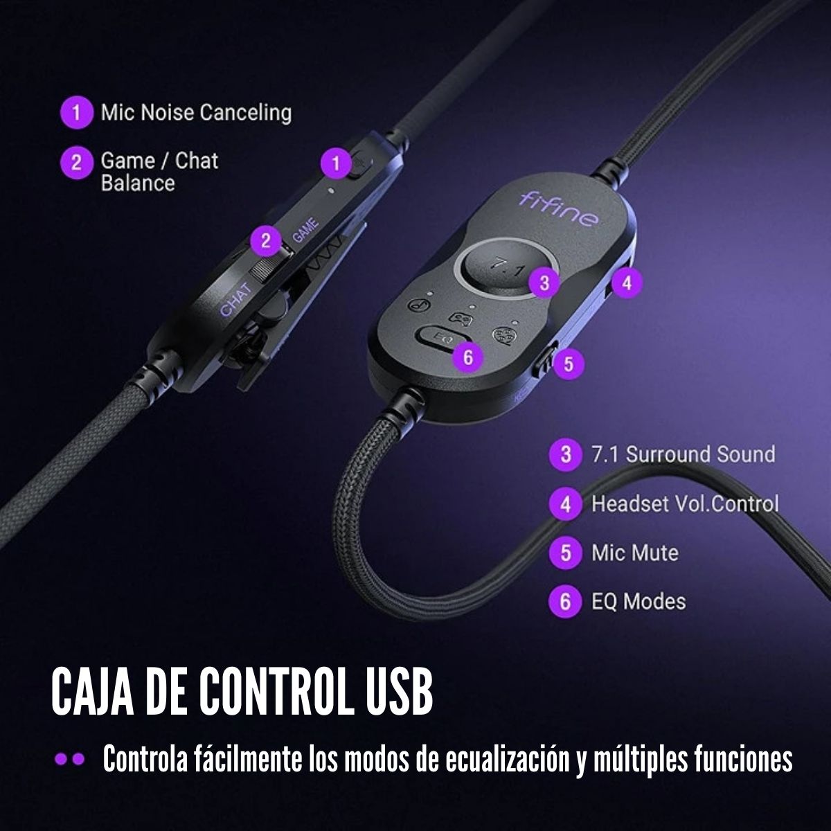 FIFINE - AUDÍFONO AMPLIGAME H13 RGB SONIDO VIRTUAL 7.1 - NEGRO - 5