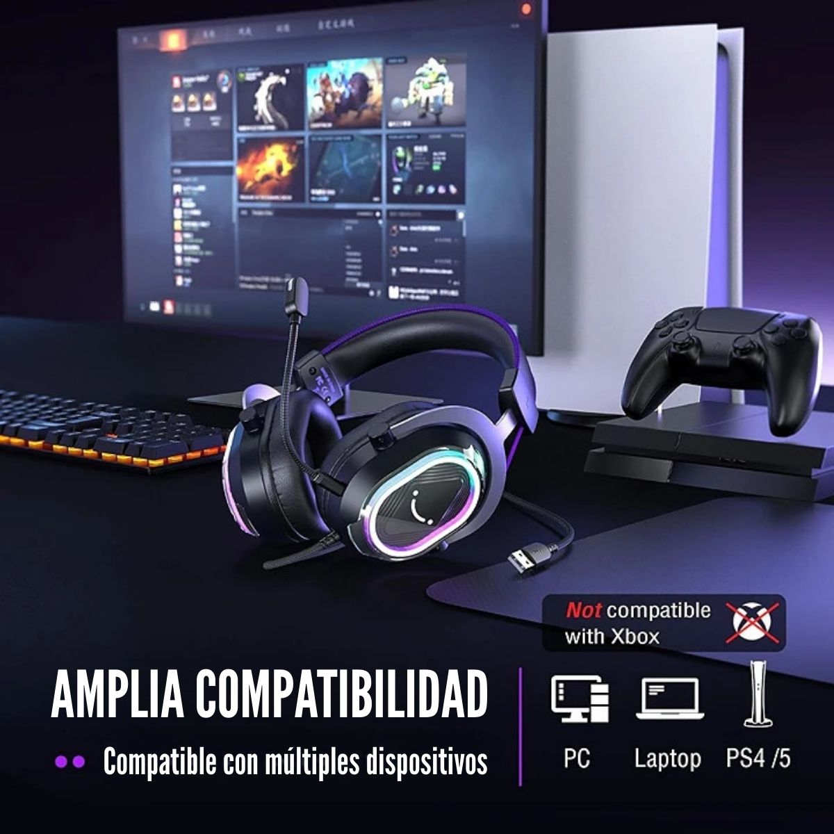 FIFINE - AUDÍFONO AMPLIGAME H13 RGB SONIDO VIRTUAL 7.1 - NEGRO - 6