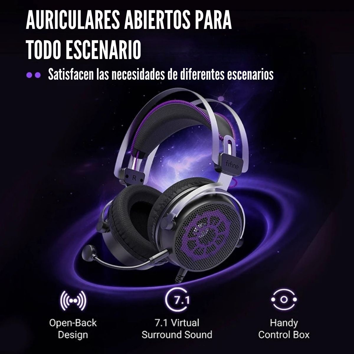 FIFINE - AUDÍFONO AMPLIGAME H18V RGB SONIDO VIRTUAL 7.1 - NEGRO - 2