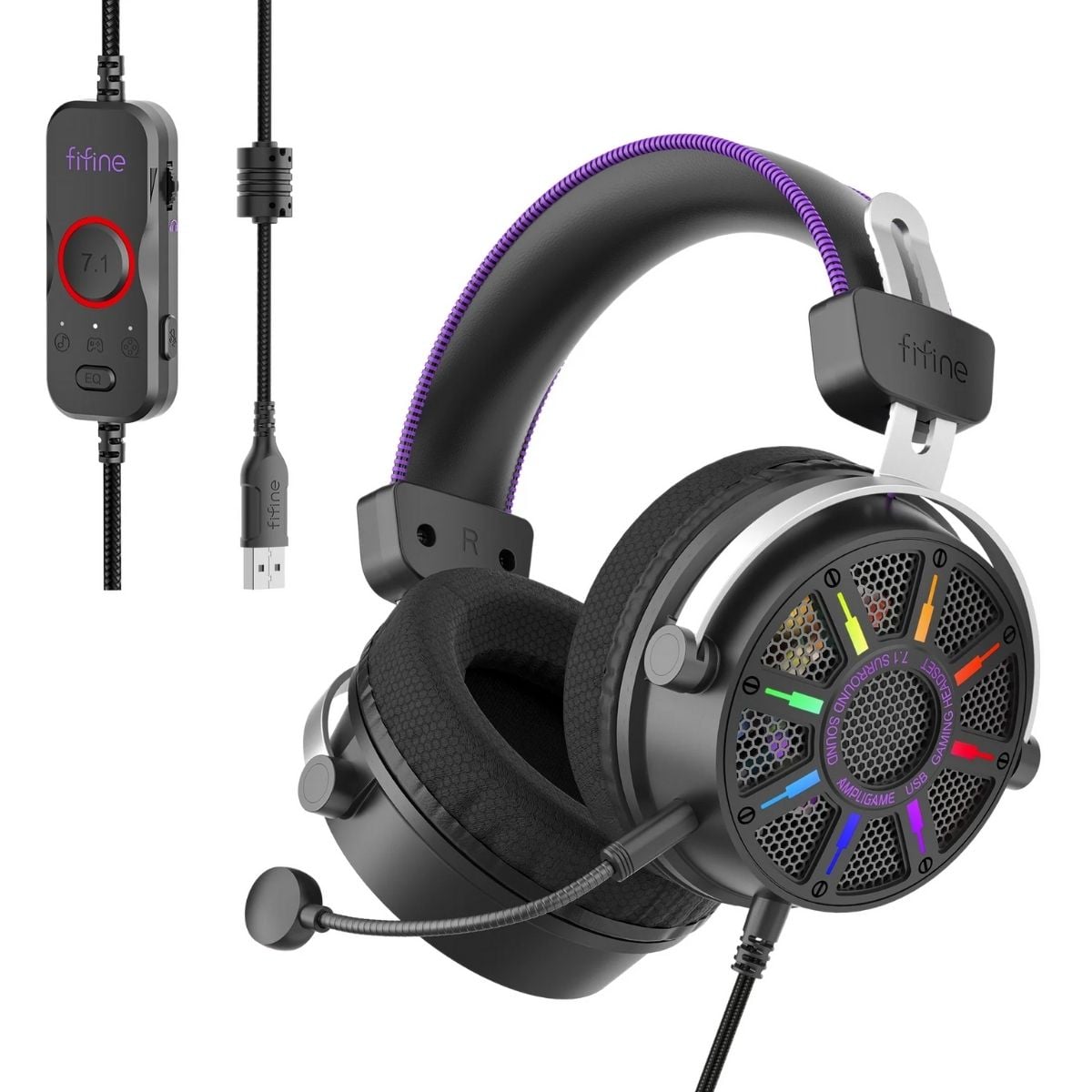 FIFINE - AUDÍFONO AMPLIGAME H19 RGB SONIDO VIRTUAL 7.1 - NEGRO - 1