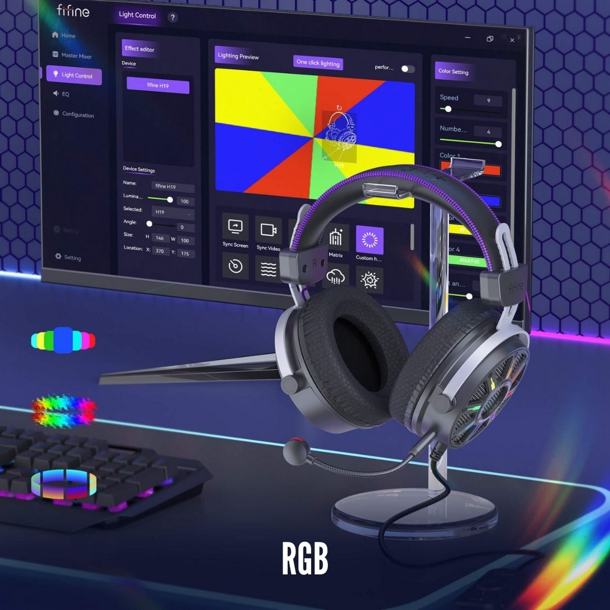 FIFINE - AUDÍFONO AMPLIGAME H19 RGB SONIDO VIRTUAL 7.1 - NEGRO - 4