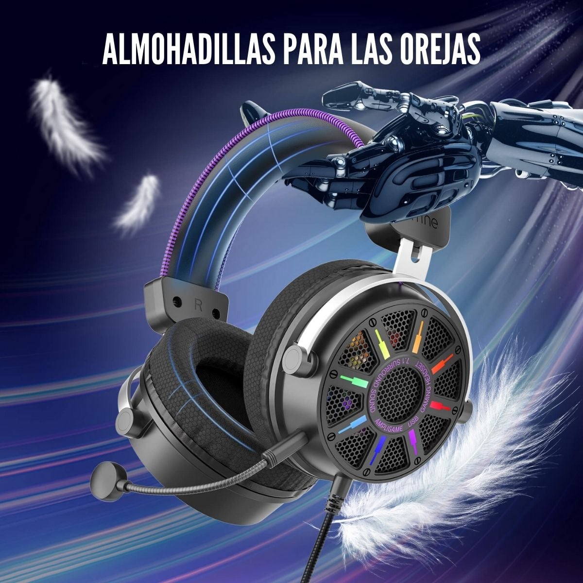 FIFINE - AUDÍFONO AMPLIGAME H19 RGB SONIDO VIRTUAL 7.1 - NEGRO - 5