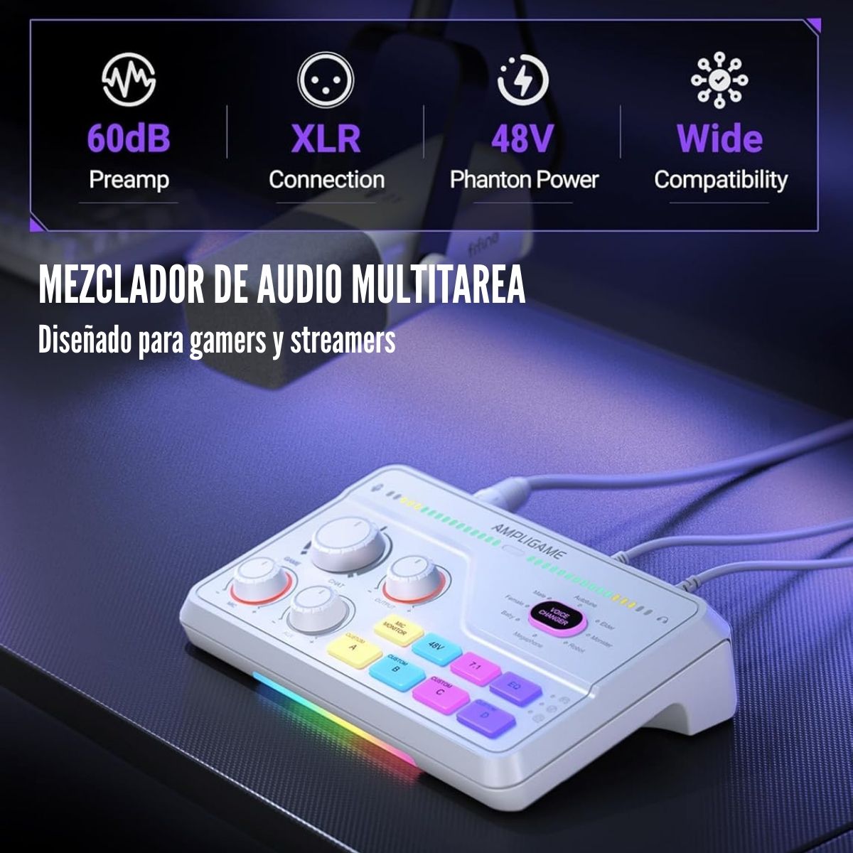 FIFINE - MIXER AMPLIGAME SC8 RGB STREAMING XLR SONIDO 7.1 - WHITE - 2